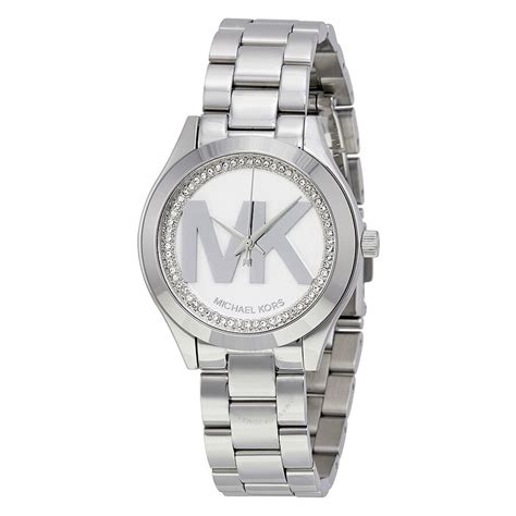 michael kors mini slim runway silver|Michael Kors black chronograph watch.